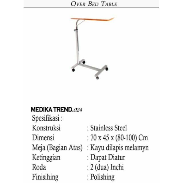 Overbed table stainless steel