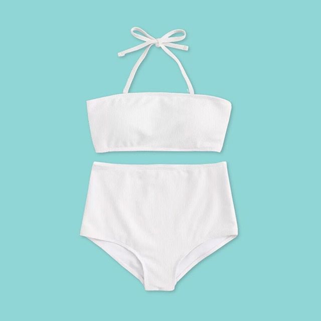 High Waist Halter Bikini Set White