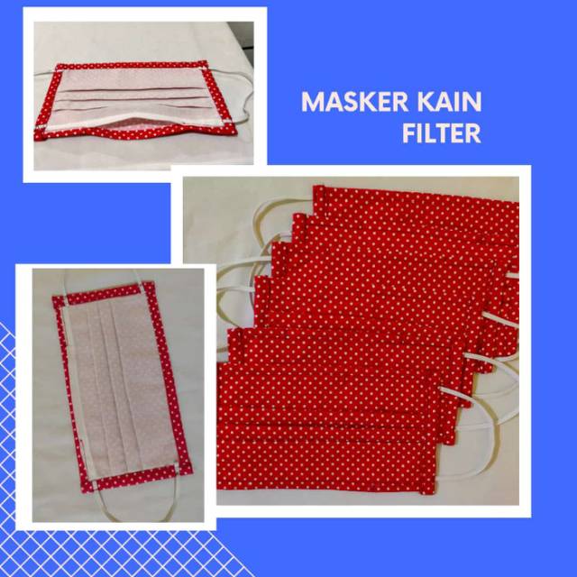 Masker kain filter headloop dan earloop motif polkadot