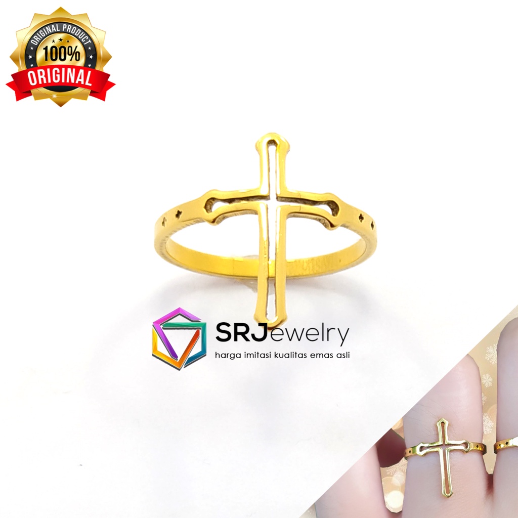 Cincin Salib Emas Titanium Cross Ring Simple