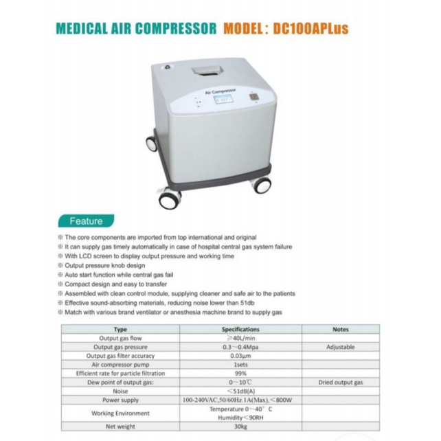 Medical Air compressor Dc100A plus
