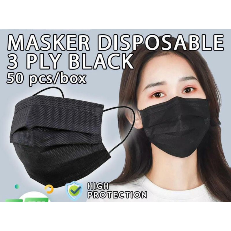 Masker Hitam 3 Ply Earloop