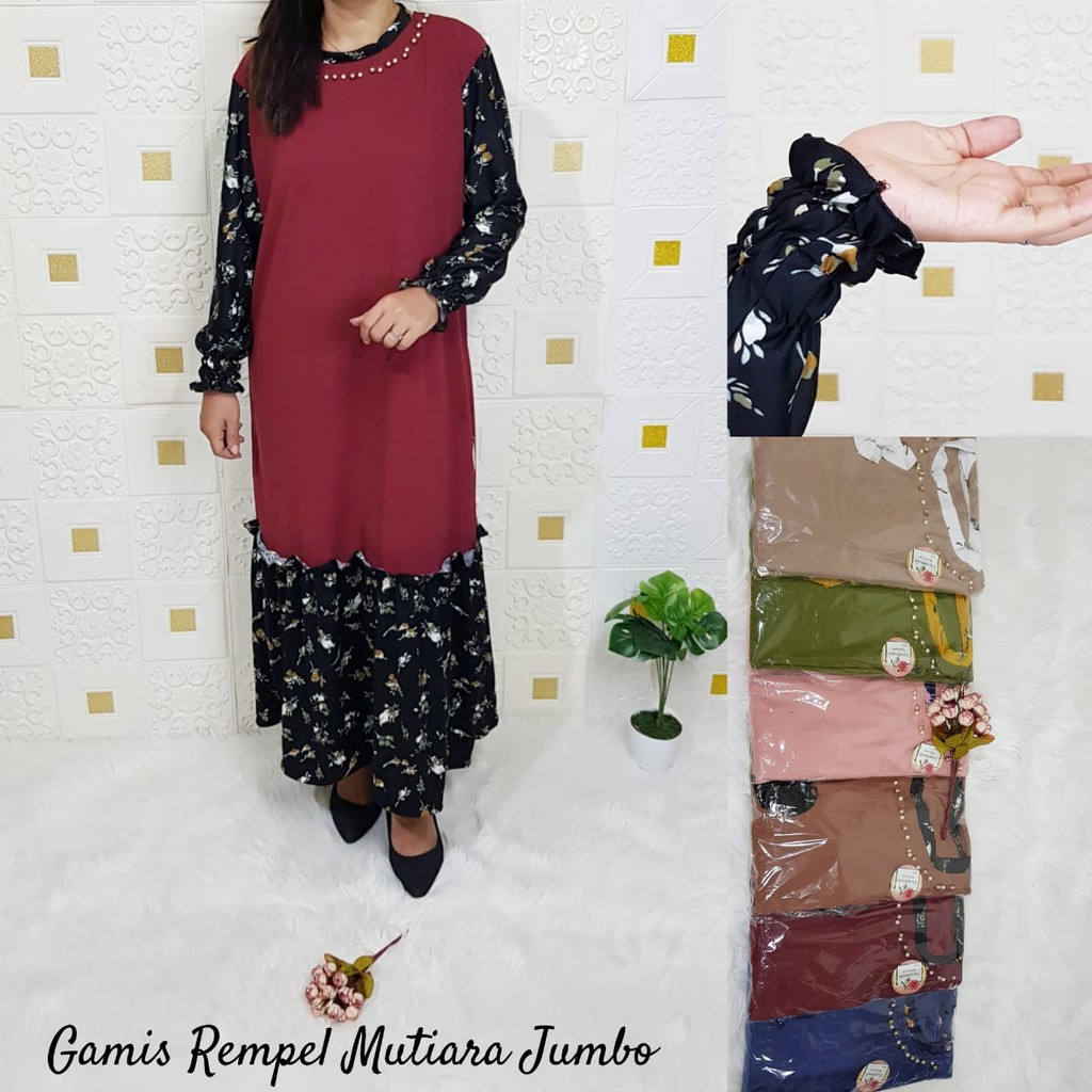 (COD) Kheisa Collection - Gamis Rempel Mutiara Jumbo Bunga