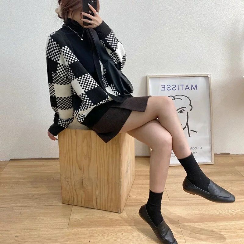 Cardigan checkered rajut Komputer