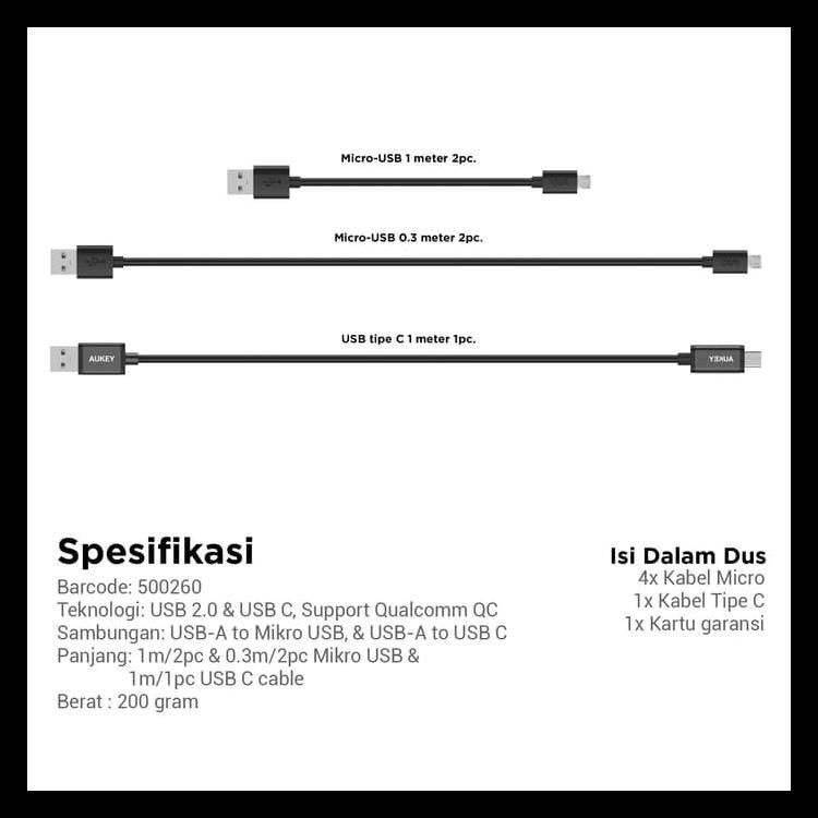 Aukey Cable Micro & Usb C 2.0 (5Pcs) - 500260 Kode 907