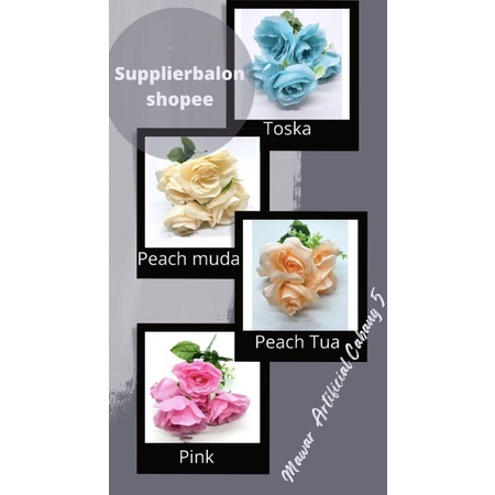 Bunga Mawar Artificial Cabang 5 / bunga plastik / buket bunga / rose artificial