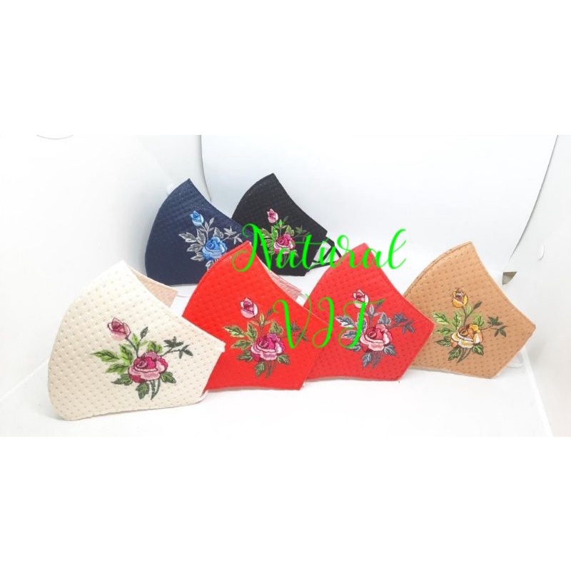 Masker bordir bunga mawar daun