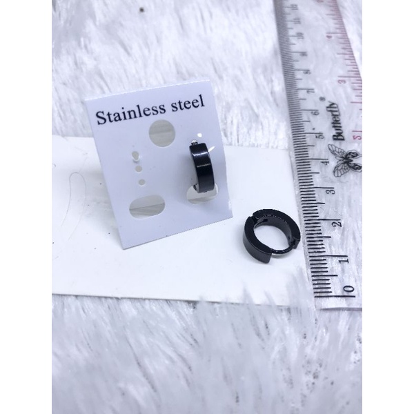 Anting tindik black silver titanium cowok 0344