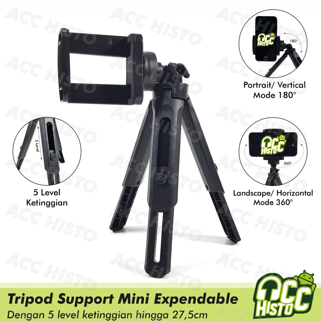 Tripod Support Mini Extendable 5 Level Ketinggian + Holder U For Smartphone, Digital Camera
