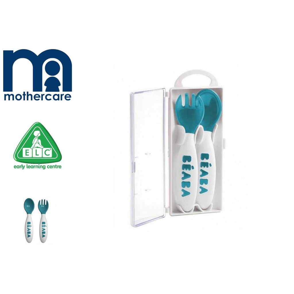 beaba set 2 2nd age fork spoon blue