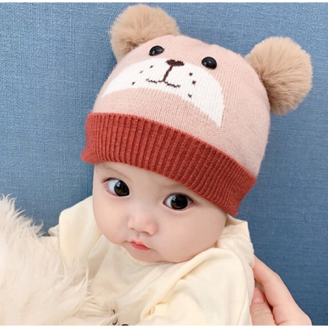 Topi rajut bear pom2