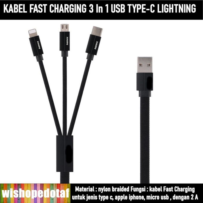 Lalissa 3 in 1 Multi Charger Cable Lighting Type C Micro USB Data Sync