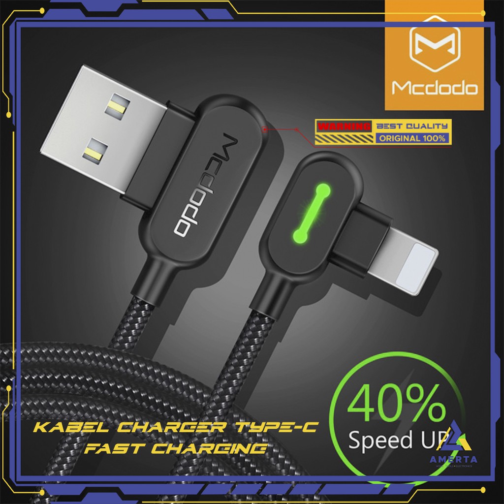 Kabel Charger Type C MCDODO Lightning Braided Shape 1.8 Meter