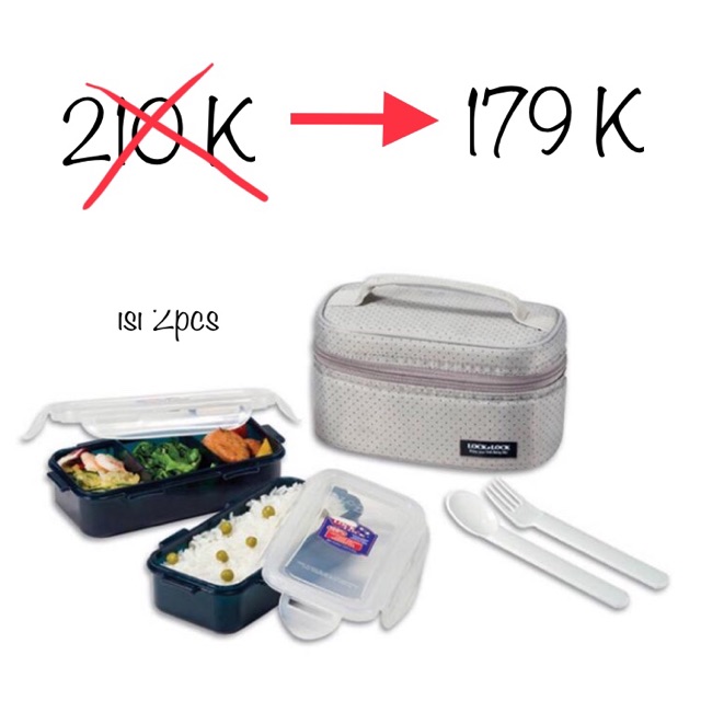‪Lock & lock lunch box 2p set with spoon, fork & bag - gray
