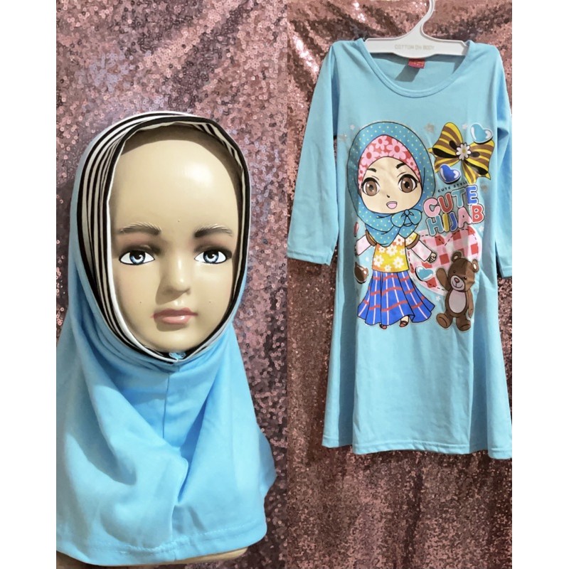 gamis perempuan set jilbab