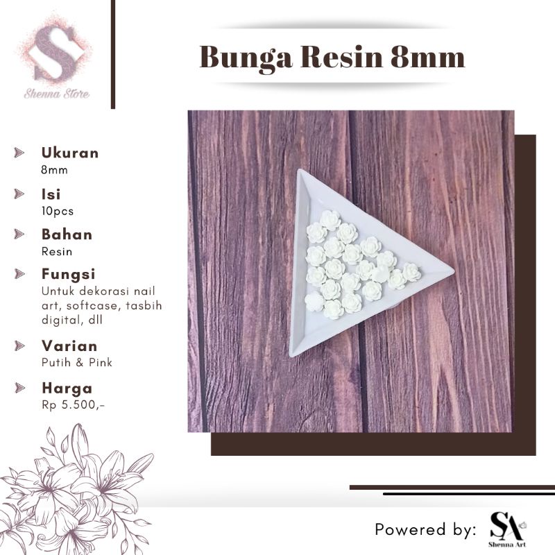 SA- Bunga Resin Mawar 8mm