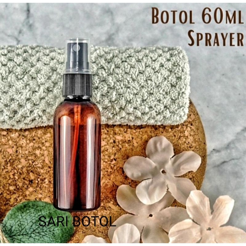 BOTOL PET 60ML AMBER + SPRAY HITAM