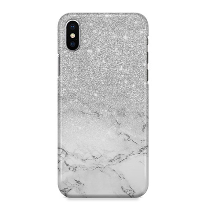 Indocustomcase Grey Glitter Marble Hard Casing Case Cover For iPhone X