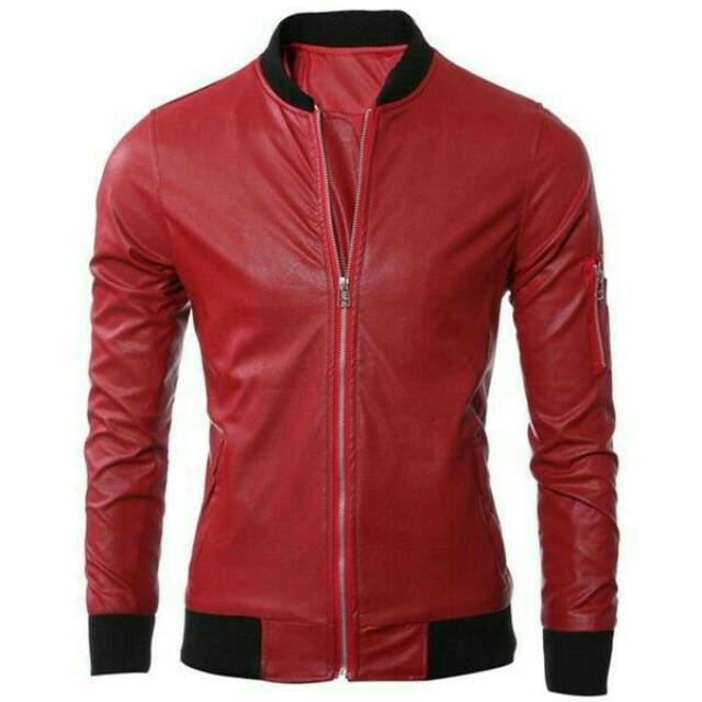 jaket bommber semi kulit pria