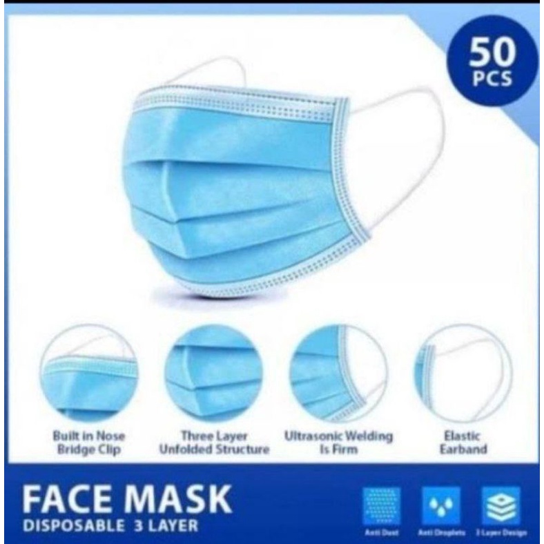 Masker disposable Biru 50pcs 8.500