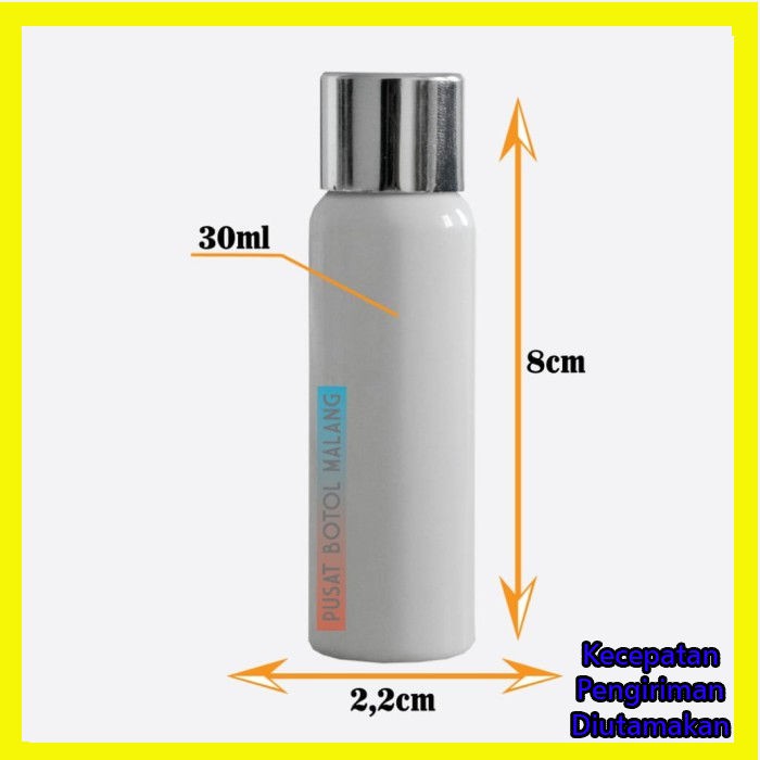 Botol Kosmetik 30ml pet ulir ( silver putih)