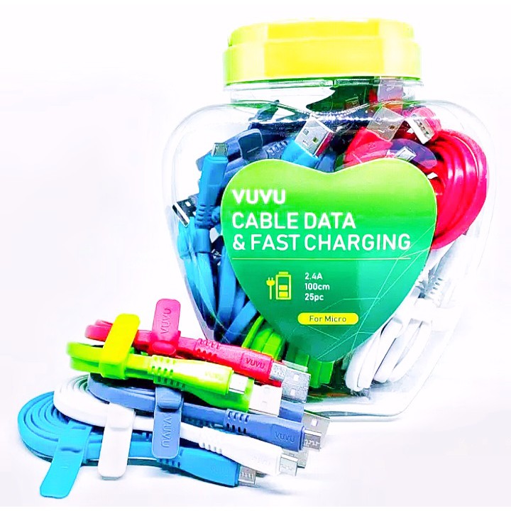 KABEL DATA VUVU ANDROID FAST CHARGING 2.4A GEPENG 100CM LIGHTNING CABLE