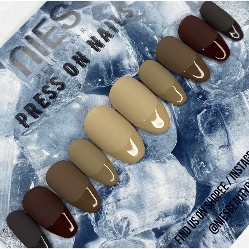 brown matte glossy tip press on nails