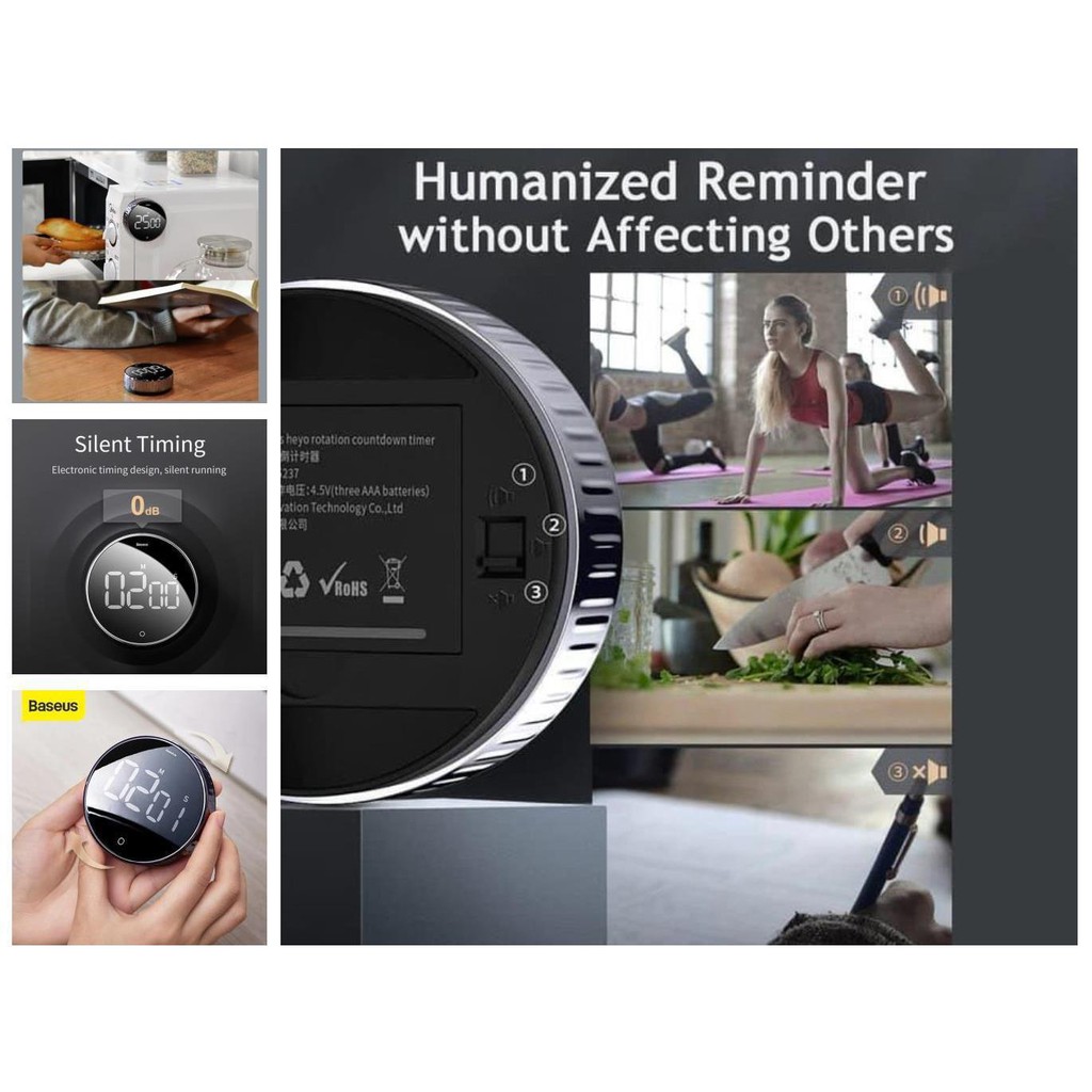 baseus timer heyo rotation countdown digital timer kitchen magnetic   hitam