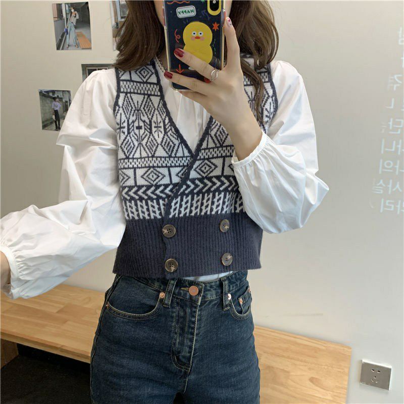 rompi rajut model korea v neck
