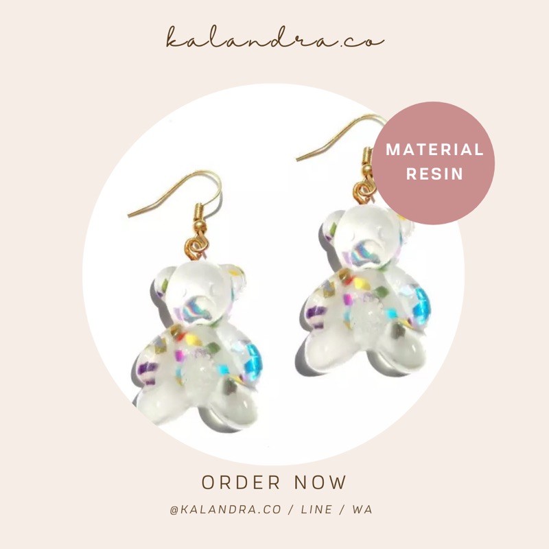 Hologram bear earring hook / earring hook / resin hook