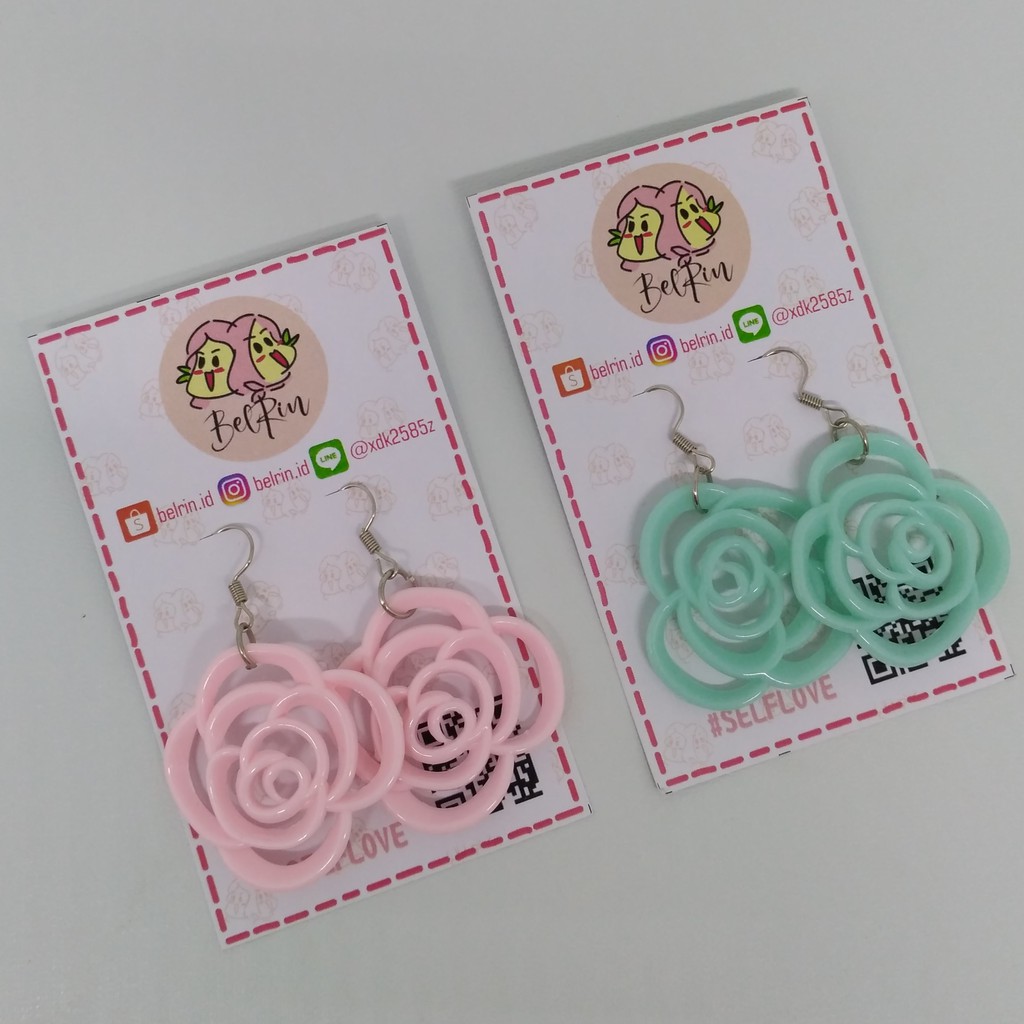 Flower Earring - Anting Bunga Soft Pink Blue