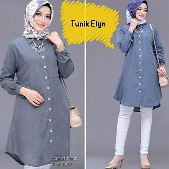 MUTU BAGUS Baju tunik elyn - Biru Murah