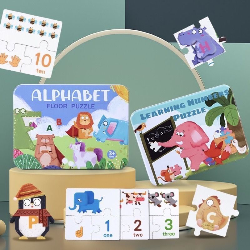 Learning Alphabet Numbers Floor Puzzle Tin Box