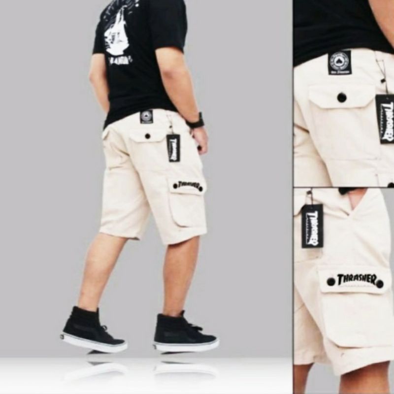 CELANA TRASHER PENDEK KARGO KIMPUL CREAM