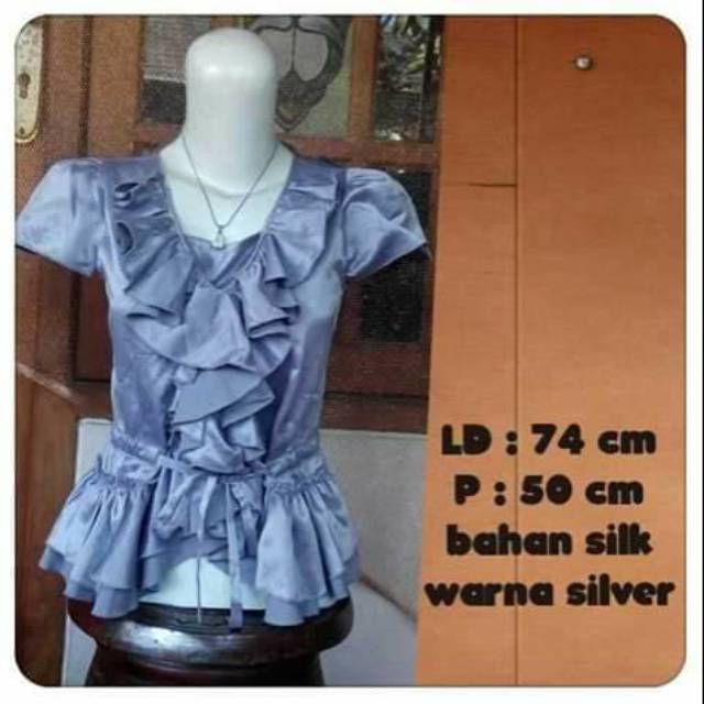 Grey satin ruffle top
