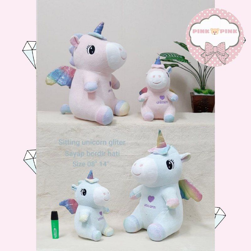 Boneka karakter Sitting unicorn gliter