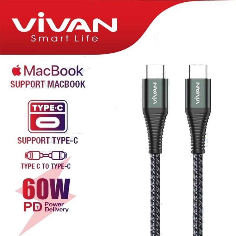 0Vivan Kabel Data KPD100S Data Cable Type-C To Type-C 60W PD Quick