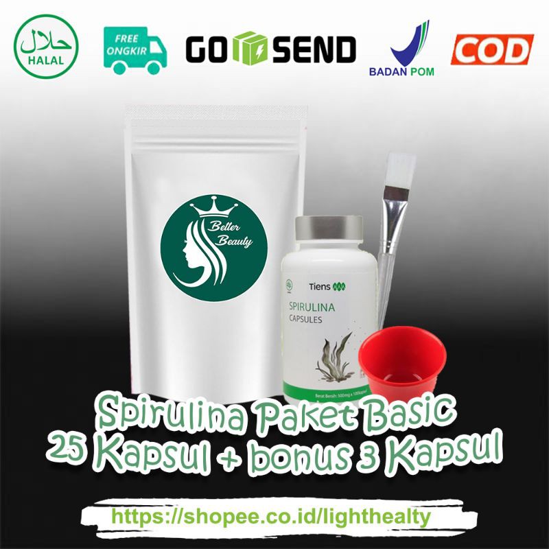 MASKER SPIRULINA PAKET BASIC ISI 25 KAPSUL + BONUS 3 KAPSUL