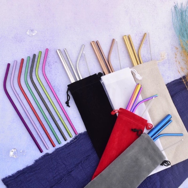 Sedotan Stainless straw set + pouch