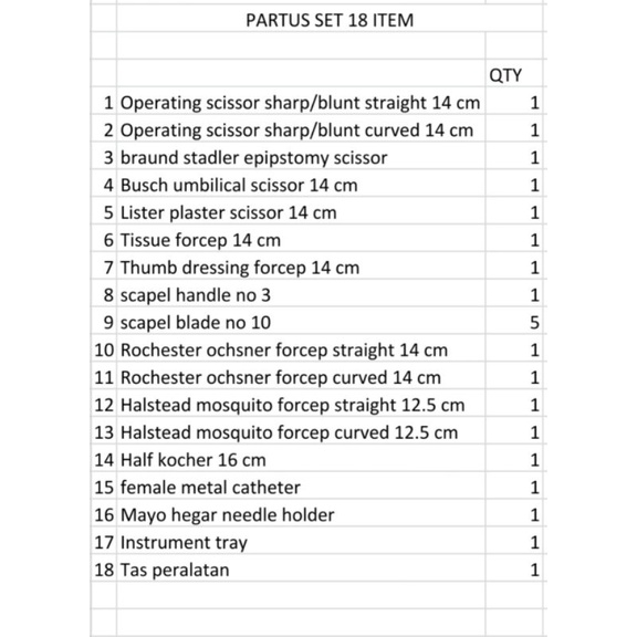partus set instrumen 18 item