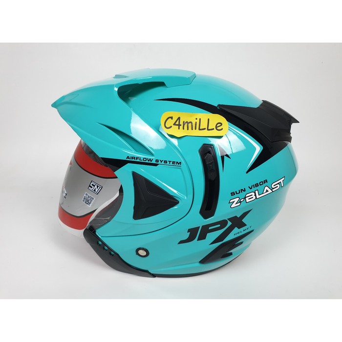 CMS30 HELM JPX BLAST 2 ICE BLUE GLOSS DOUBLE VISOR HALF FACE