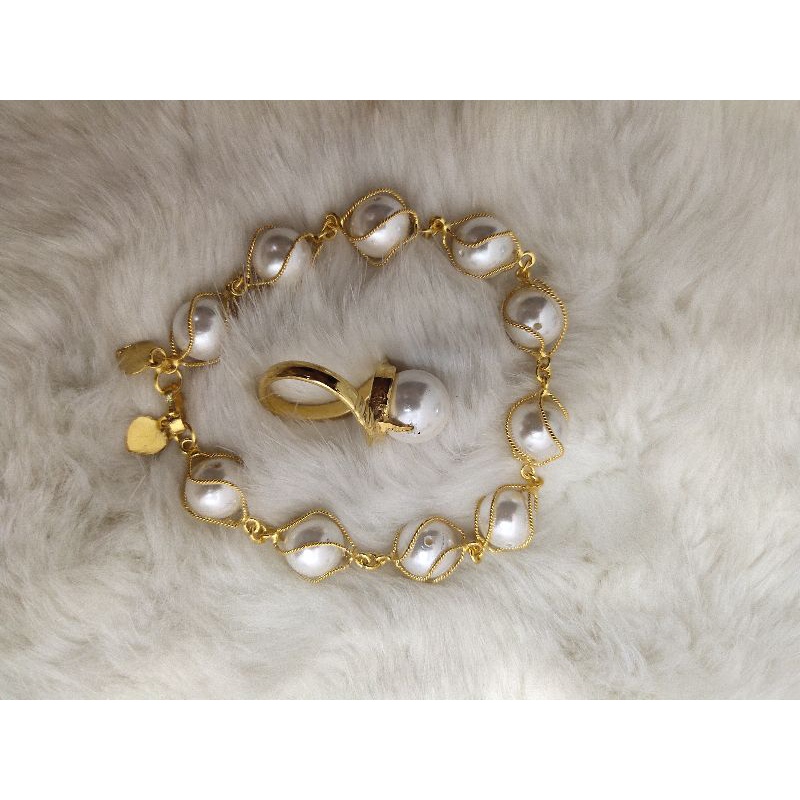 Set gelang cincin shell lapis emas
