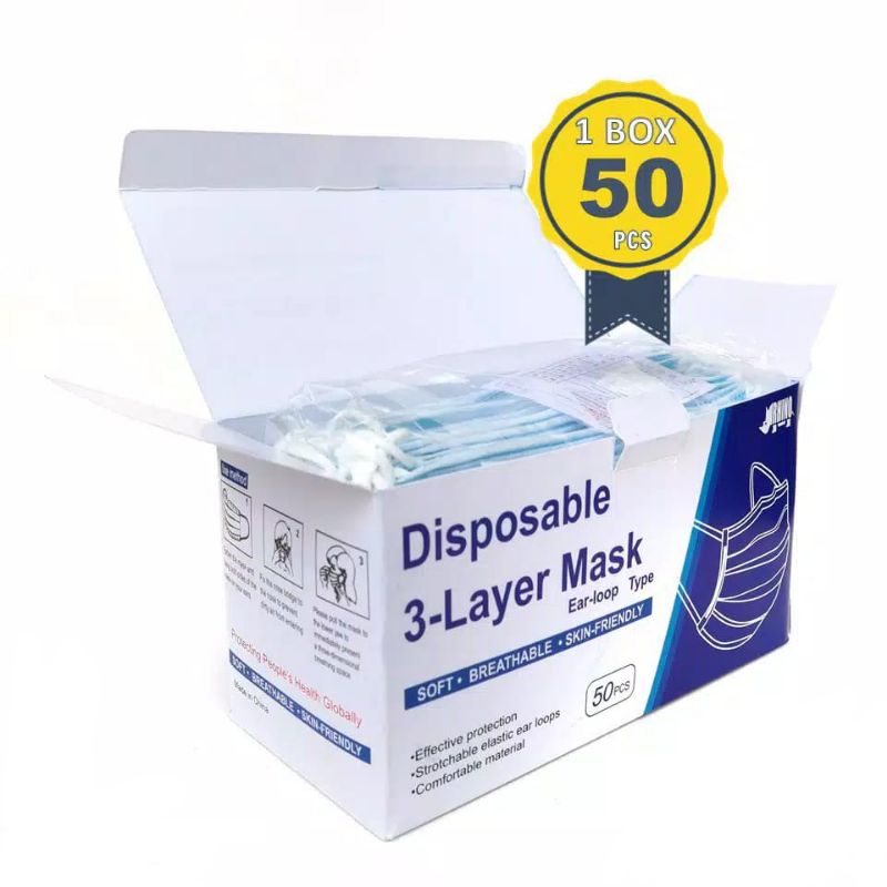 Disposable Protective Masker 3ply Earloop isi 50 pcs