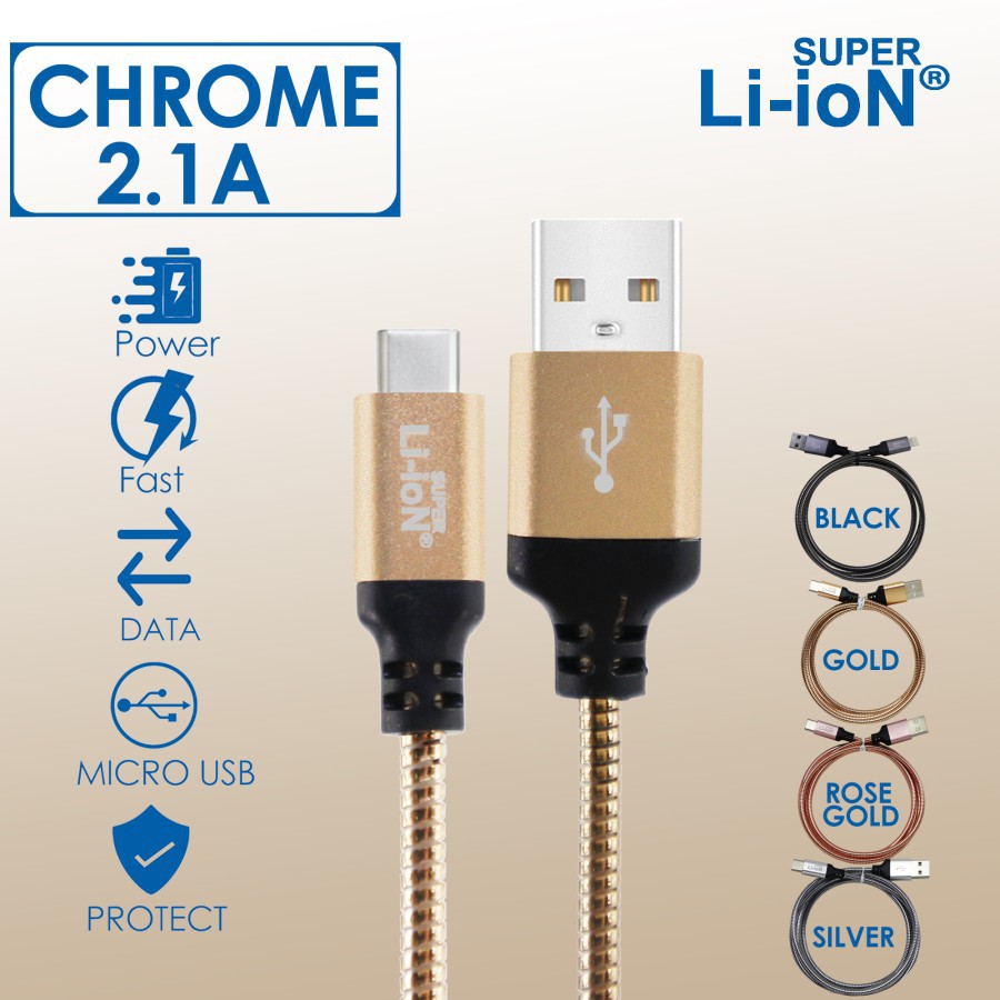Kabel TYPE C Super Li-ion CHROME 1 meter Cable Data + Charging