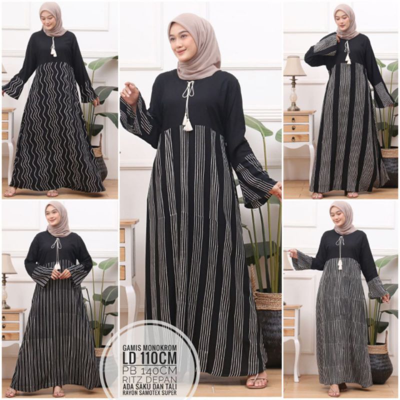 gamis monokrom tassel
