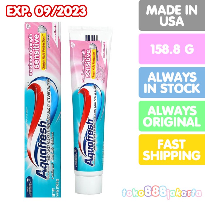 TERLARIS- AQUAFRESH TOOTHPASTE MAXIMUM STRENGTH SENSITIVE SMOOTH MINT 158.8 GRAM (NEW)