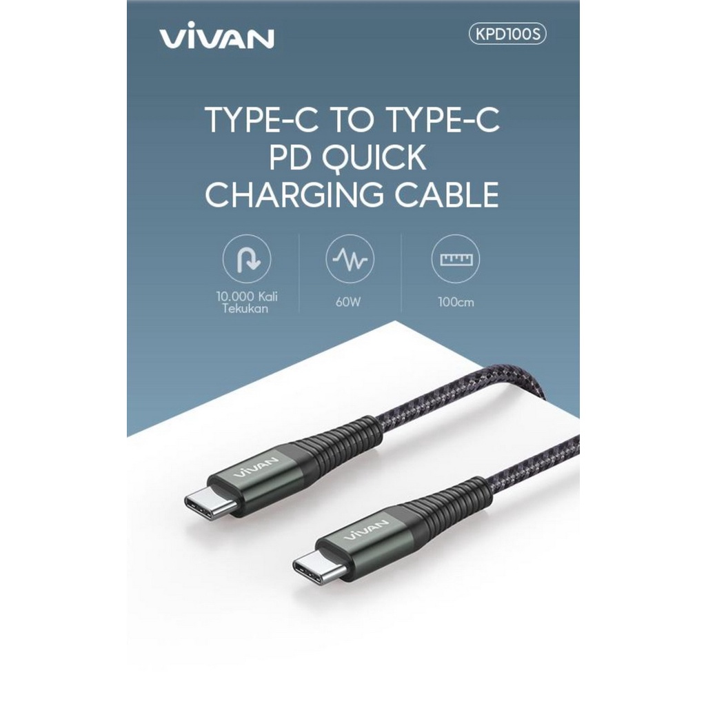 COD Kabel Data Vivan KPD100s Cas Carger Fast Charging Type-C to Type-C