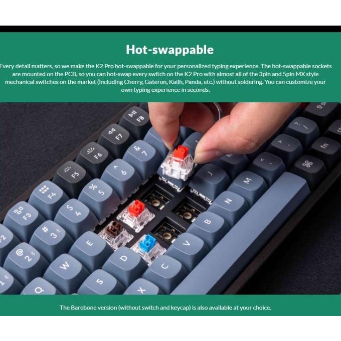 Keychron K2 Pro Qmk/Via Fully Assembled Wireless Mechanical Keyboard [Cod]