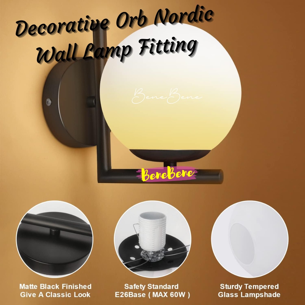 Fitting Lampu Dinding Minimalis Nordic Orb Wall Lamp E27 Socket 13 cm