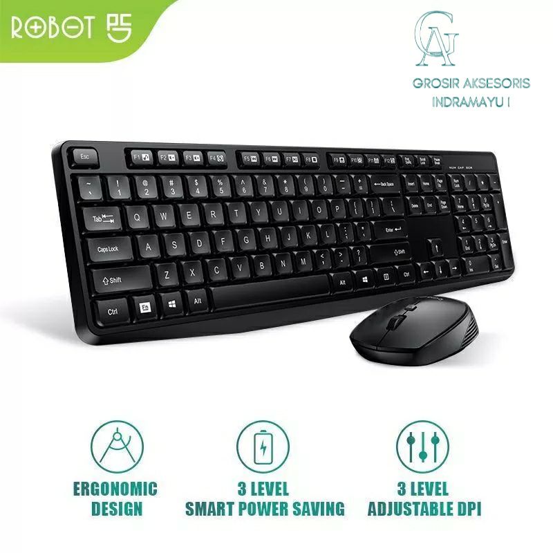 ROBOT KM3100 WIRELESS KEYBOARD DAN MOUSE SET Black Original